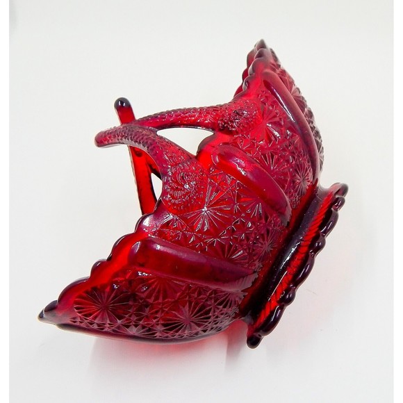 Fenton Glass Ruby Red Daisy and Button Twig Handled Oval Basket Original Sticker - Picture 9 of 11